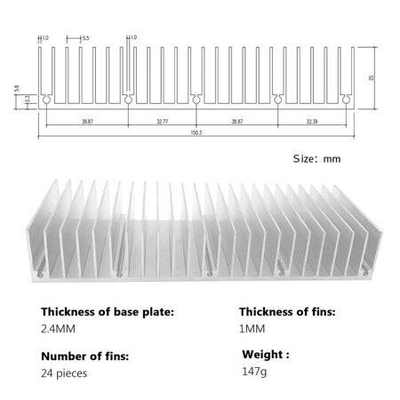 Aluminum Alloy High Power Heat Sink Size:150x25x60mm - 5