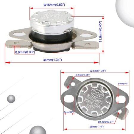 Bakelite KSD301 60 Degree Normally Closed NC Temperature Controlled Switch Thermostat 250V 10A Temperature Control - 2