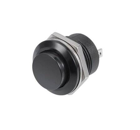 Black R13-507 16mm 2 PIN Momentary Self-Reset Round Cap Push Button Switch - 1