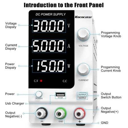 Black SPPS-B305D 30V5A Color Screen Coding Double Knob DC Regulated Power Supply With Cable 110V US Plug - 2