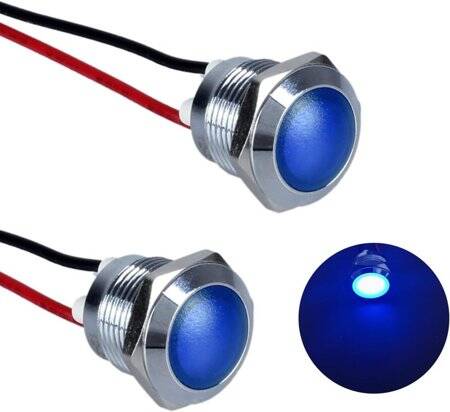 Blue 10-24V 14mm LED Metal Indicator Light With 15cm Cable - 1