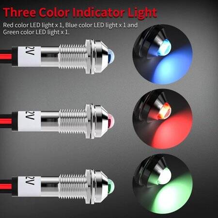 Blue 12V AD22C-16 LED Metal Indicator Light - 3