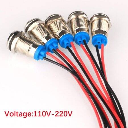 Blue 220V 10mm LED Metal Indicator Light With 15cm Cable - 2