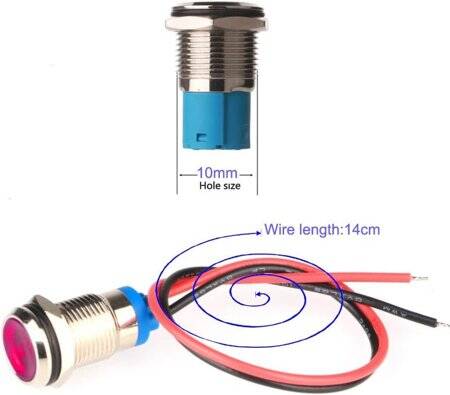 Blue 220V 10mm LED Metal Indicator Light With 15cm Cable - 3