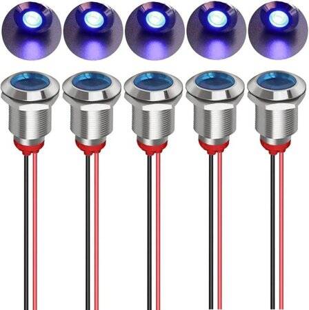 Blue 220V 12mm LED Metal Indicator Light With 15cm Cable - 1