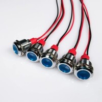 Blue 220V 12mm LED Metal Indicator Light With 15cm Cable - 2