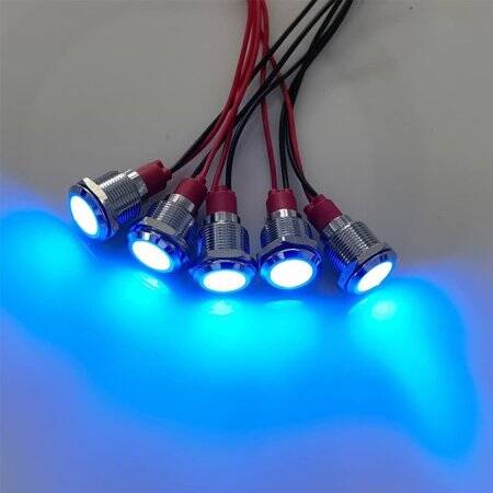 Blue 220V 12mm LED Metal Indicator Light With 15cm Cable - 3