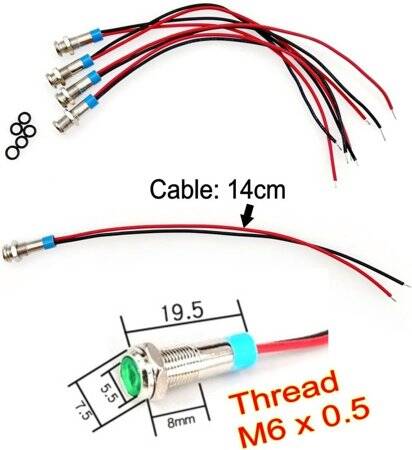 Blue 220V 6mm LED Metal Indicator Light With 15cm Cable - 3