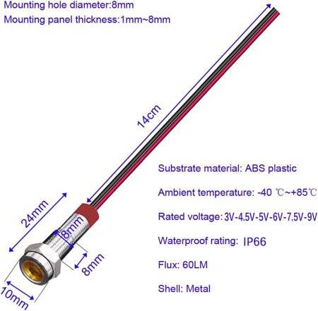 Blue 3-9V 8mm LED Metal Indicator Light With 15cm Cable - 4