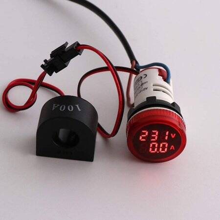 Blue AC50-500V 0-100A 22mm AD16-22FVA (AD16-22VAM) Round LED Hertz Meter Indicator Light With Transformer - 3