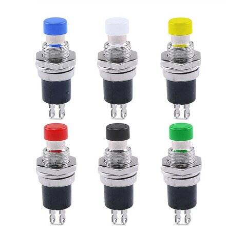 Blue PBS-110 2 PIN 7mm Thread Momentary Self-Reset Push Button Switch - Press On-NO - 2