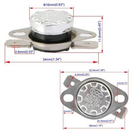 Ceramics KSD301 45 Degree Normally Closed NC Temperature Controlled Switch Thermostat 250V 16A Temperature Control - 2