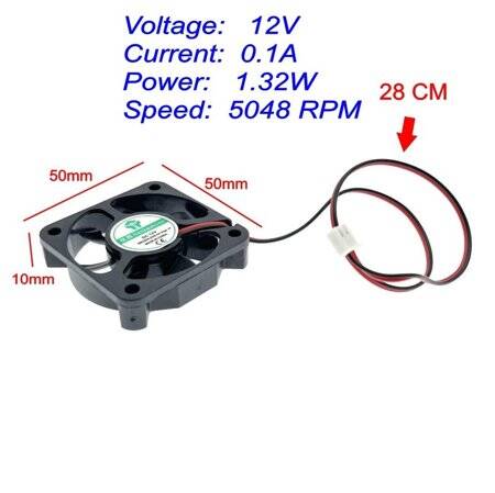 DC12V 5010 Oil Containing Cooling Fan With XH2-54-2P 12CM Cable Size:50x50x10mm - 2