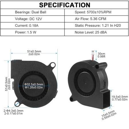 DC12V 5015 Hydraulic Centrifugal Fan With XH2-54-2P 30cm Cable Size:50x50x15mm - 2