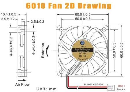 DC12V 6010 Double Ball Cooling Fan With XH2-54-2P 30cm Cable Size:60x60x10mm - 3