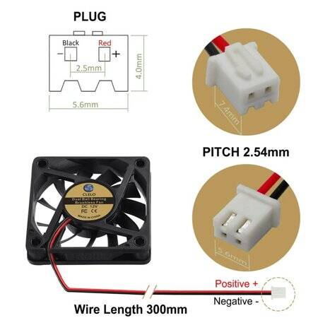 DC12V 6010 Double Ball Cooling Fan With XH2-54-2P 30cm Cable Size:60x60x10mm - 4