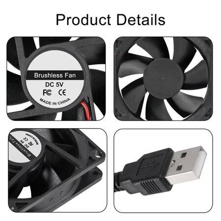 DC5V 0-27A 8025 Oil Containing Cooling Fan With USB 1M Cable Size:80x80x25mm - 5