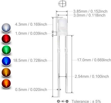 Diffused 18mm Leg 3mm 4PIN LED RGB CC Use 3V 20mA - 3