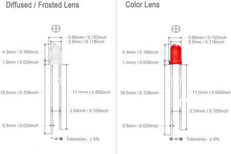 Diffused 28mm Leg 3mm LED Orange Use 2V 20mA - 2