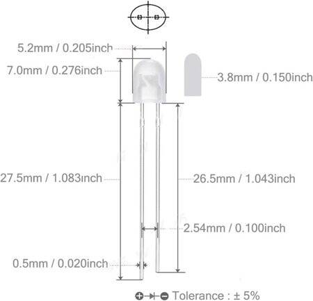 Diffused 28mm Leg 546 Oval LED Green Use 2V 20mA - 2