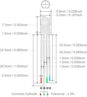 Diffused 28mm Leg 5mm 4PIN LED RGB CC Use 3V 20mA - 2