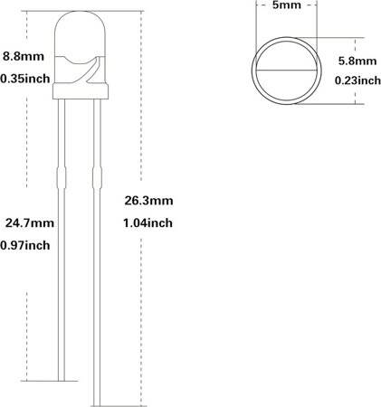 Diffused 28mm Leg 5mm LED Water Clear Red+Blue CA Use 2V 20mA - 3