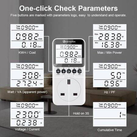 Digital LCD Power Meter Socket Power Analyzer UK Plug 230V 13A 2900W With Battery - 2