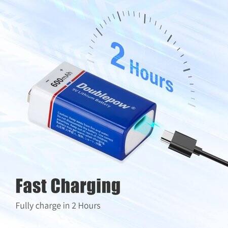 Doublepow 9V 650MAH Usb 6F22 Rechargeable Lithium Battery Without Usb Cable - 2