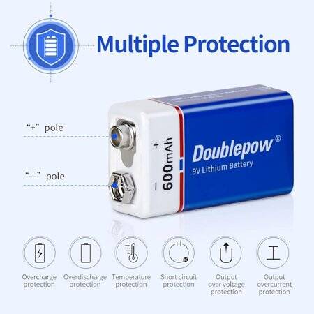 Doublepow 9V 650MAH Usb 6F22 Rechargeable Lithium Battery Without Usb Cable - 3