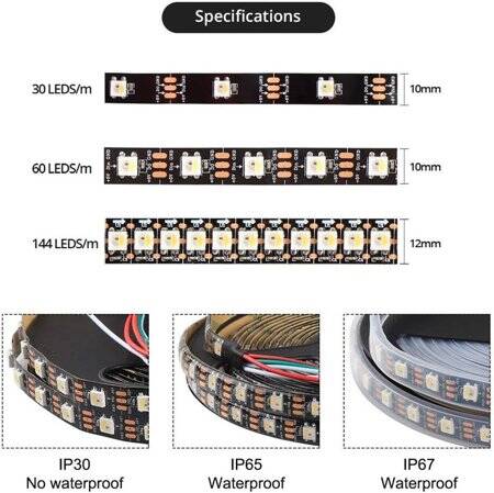 Epoxy 5V SK6812 RGBCW 5050 White SMD LED Strip 30 LED/Meter Flexible 5M/Roll IP65 - 2