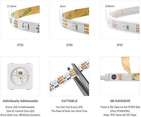 Epoxy 5V SK6812 RGBNW 5050 White SMD LED Strip 30 LED/Meter Flexible 5M/Roll IP65 - 3