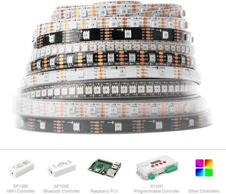 Epoxy 5V SK9822 APA102C RGB5050 Black Flexible 1M SMD LED Strip 144 LED/Meter IP65 - 4