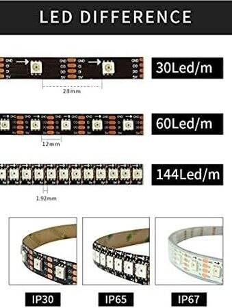 Epoxy 5V SK9822 APA102C RGB5050 Black SMD LED Strip 60 LED/Meter Flexible 5M/Roll IP65 - 2