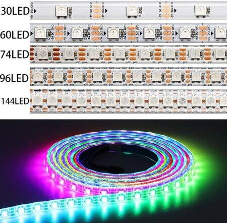 Epoxy 5V WS2812B RGB5050 White Flexible 1M SMD LED Strip 74 LED/Meter IP65 - 3