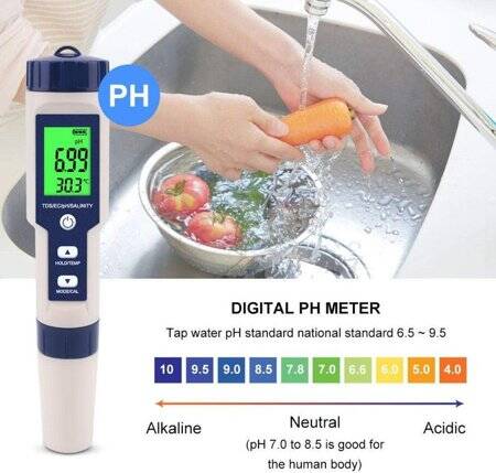 EZ-9909 5 in 1 EC/ TDS/ PH/ TEMP/ SALY Water Quality Tester With Backlight With Battery - 2