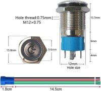 Flat Head 12mm 12-24V Waterproof Self-Locking Metal Push Button Switch With White Led Light And Switch Socket Button Connector - 3