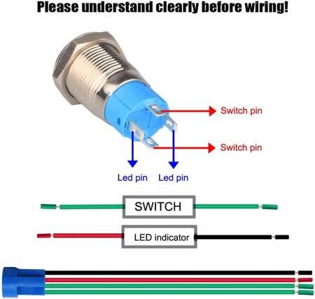 Flat Head 12mm 12-24V Waterproof Self-Locking Metal Push Button Switch With White Led Light And Switch Socket Button Connector - 4