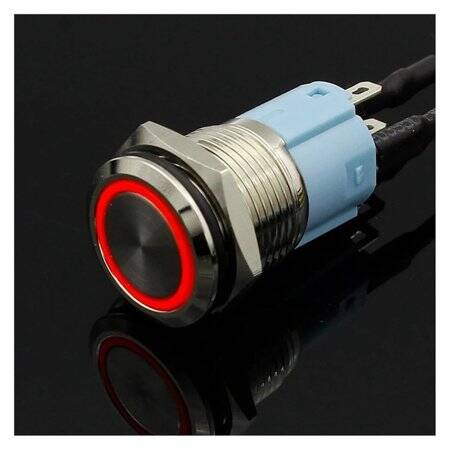 Flat Head 16mm 12-24V Waterproof Momentary Self-Resert Metal Push Button Switch With Blue Led Light And Switch Socket Button Connector - 2