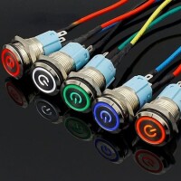 Flat Head 16mm 12-24V Waterproof Momentary Self-Resert Metal Push Button Switch With Blue Led Light - 2