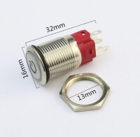 Flat Head 16mm 12-24V Waterproof Momentary Self-Resert Metal Push Button Switch With Yellow Led Light - 2