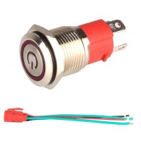 Flat Head 16mm 12-24V Waterproof Self-Locking Metal Push Button Switch With Blue Led Light - 1