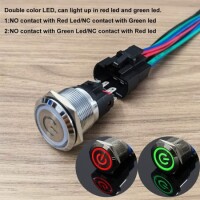 Flat Head 16mm 12-24V Waterproof Self-Locking Metal Push Button Switch With Green Led Light And Switch Socket Button Connector - 2