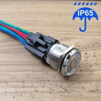 Flat Head 16mm 12-24V Waterproof Self-Locking Metal Push Button Switch With Green Led Light - 4