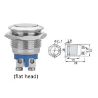 Flat Head 16mm 3-6V 5A Waterproof Self-Locking Metal Push Button Switch With Blue Led Light - 2