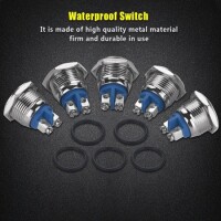 Flat Head 16mm 3-6V 5A Waterproof Self-Locking Metal Push Button Switch With Blue Led Light - 4