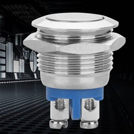 Flat Head 16mm 3-6V 5A Waterproof Self-Locking Metal Push Button Switch With Blue Led Light - 5