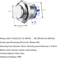 Flat Head 16mm 3-6V 5A Waterproof Self-Locking Metal Push Button Switch With Green Led Light - 4