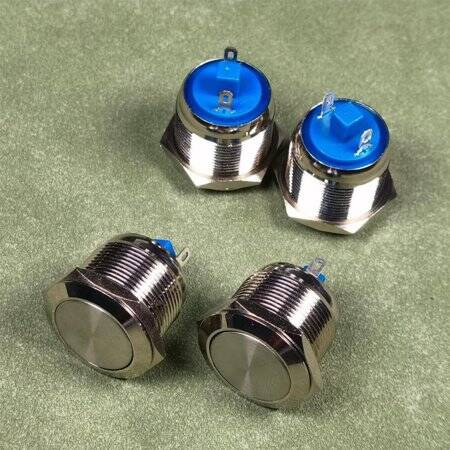 Flat Head 16mm 3-6V Waterproof Momentary Self-Resert Metal Push Button Switch With Blue Led Light And Switch Socket Button Connector - 2