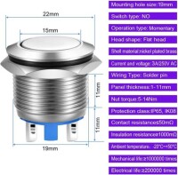 Flat Head 16mm 3-6V Waterproof Momentary Self-Resert Metal Push Button Switch With Blue Led Light And Switch Socket Button Connector - 3