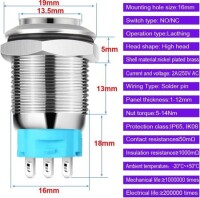 Flat Head 16mm 3-6V Waterproof Self-Locking Metal Push Button Switch With Green Led Light And Switch Socket Button Connector - 2